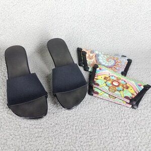 Onesole Elegance Sandals Wedge Sz 8 Black With 2 Tops Interchangeable Swarovski